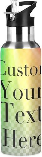 Botella de agua personalizada con tapa de popote de mango ancho, botella deportiva portátil de 20 onzas para fitness, gimnasio y deportes al aire