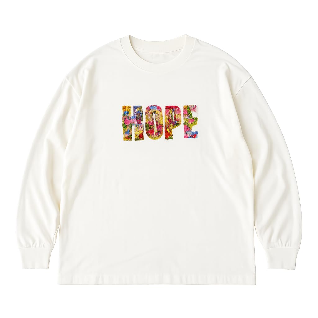 Unisex Hand Embroidered Cotton Crew Neck Full Sleeve Sweatshirt | Sweatshirt for Men & Women | 320 GSM | Hope | Off White-image-1