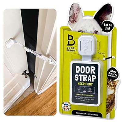 Door Buddy Adjustable Door Strap & Latch. Easy Way To Dog Proof Litter Box No More Pet Gates Or Cat Doors. Convenient Cat & Adult Entry. No Tools Installation. Stop Dog Eating Cat Poop Today! (Grey)
