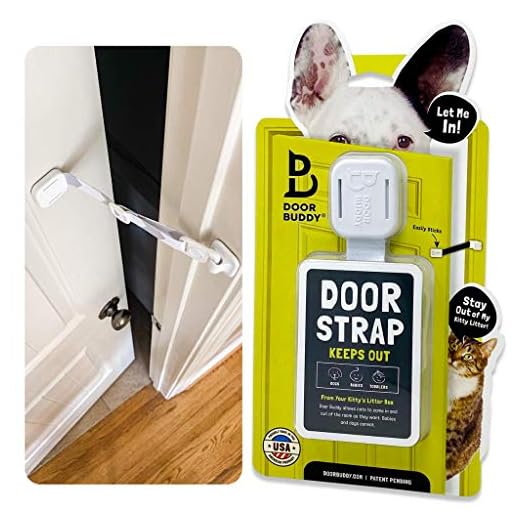 Door Buddy Courroie de porte ajustable avec loquet. Une méthode simple pour empêcher votre chien d'accéder à la nourriture pour chat et litière pour chat. Entrée pratique pour chats et adultes - Gris