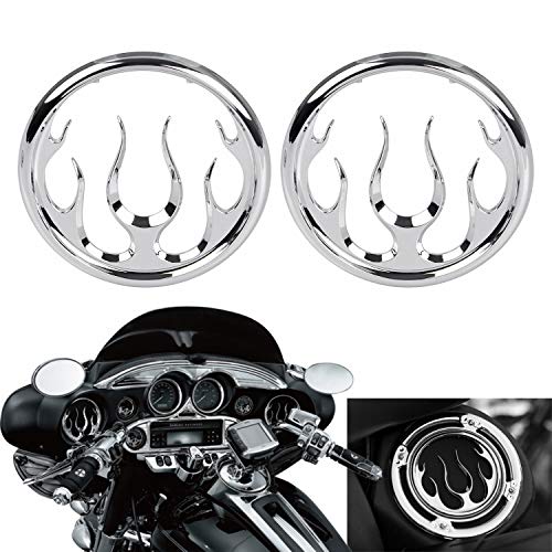 XMMT Chrome Flames Speaker Grills Accent Trim Cover for Harley Touring Electra Street Glide Road King & Trike 1996-2013