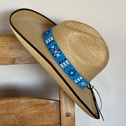 Mayan Arts Beaded Hat Band, 1 Inch Wide Hatband, Hat Accessory, Leather Ties, Men, Women, Blue Paisley, Multi Color, Southwestern Handmade In Guatemala #TOP4