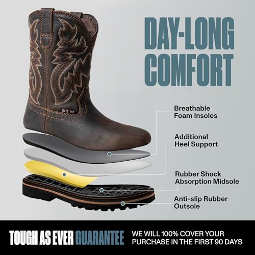 EVER BOOTS Cowboy Boots Men Western Square Steel Toe Botas Vaqueras2