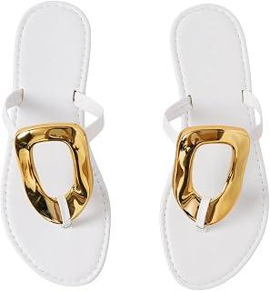 OYOANGLE Women's Metallic Dressy Sandals Flip Flops Vacation Slide Sandals