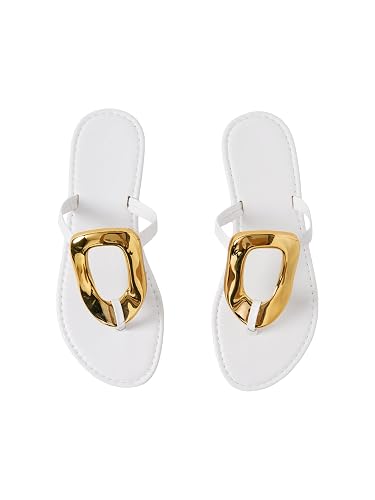 OYOANGLE Women's Metal Ring Flip Flops Metallic Open Toe Comfy Vacation Dressy Slide Sandals