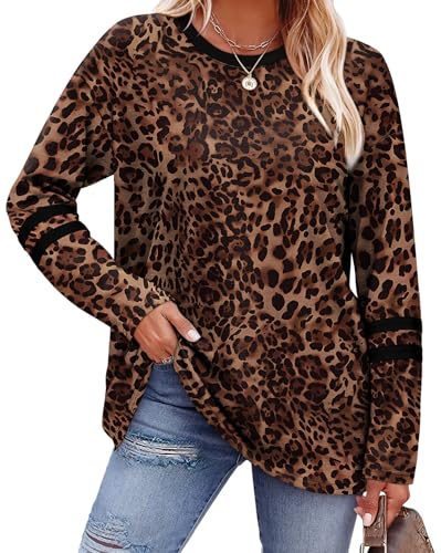 Image of Sampeel Long Sleeve Shirts for Women Color Block Casual Tops Fall Outfits 2026 Basic Tees Trendy Spring Clothes