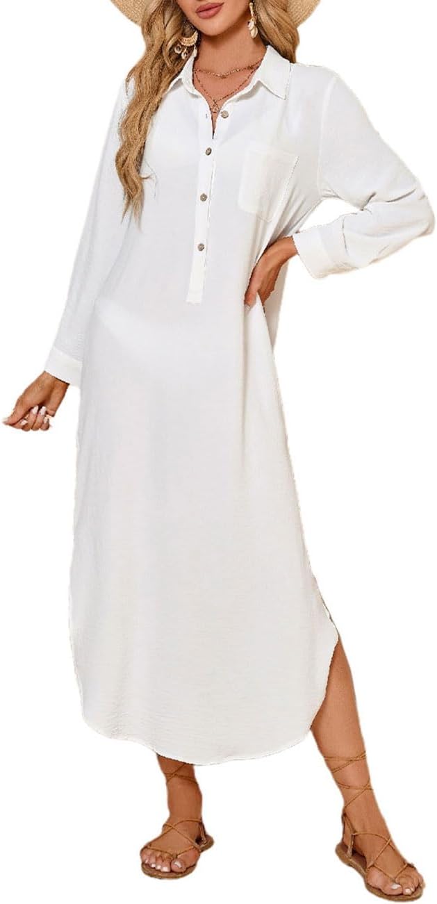Bsubseach Long Beach Cover Ups for Women Button Down Bathing Suit Coverup Vacation Outfits