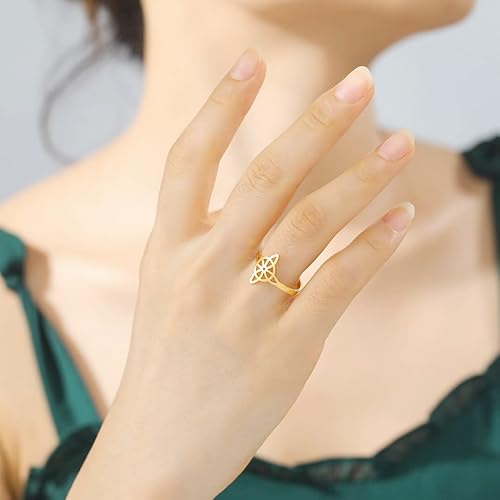 Miniatura 10 de Anillo de nudo de brujas para mujer de acero inoxidable estilo geométrico elegante y elegante nudo celta irlandés anillo ajustable joyería de