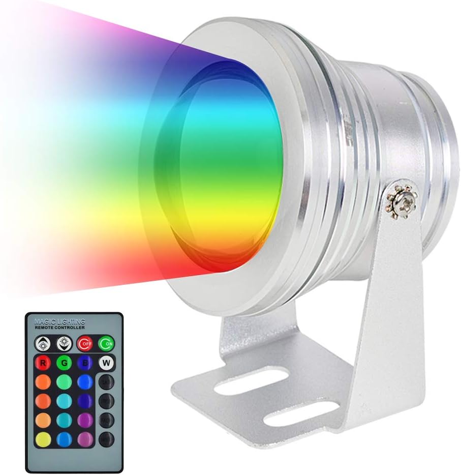 Mengs ® Outer DC 12V 10W Unterwasserbecken / Fountain LED RGB Spot Light with Remote Control Aluminium Waterproof IP68 [Energy Class A]