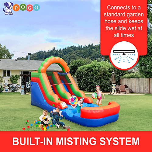 Pogo Bounce House Inflatable Water Slide for Kids - Residential Backyard Slide for Summer Fun - Rainbow Slide with Water Pool Complete Setup with Blower, and Stakes - 21\' x 9\' - 12\' Tall Slide