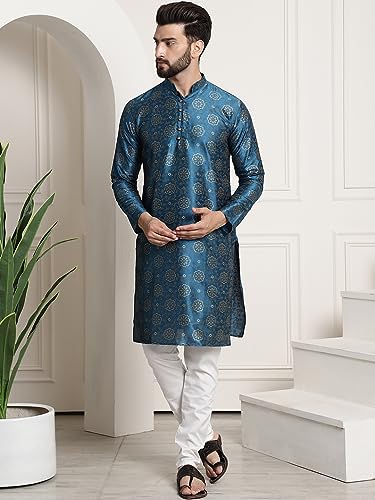 Image of SOJANYA (Since 1958 Men's Silk Blend Printed Kurta and Churidar Pyjama Set