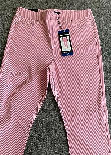 Ladies' Roll Comfort Stretch Cuff Capri | Pink/White, XXL2