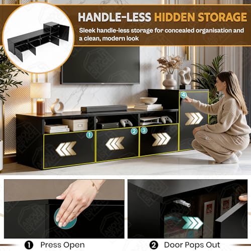 Image of ABOUT SPACE TV Unit - Engineered Wooden TV Stand 32 inch to 50 inch Cabinet with Bottom Closed /Open Storage, Adjustable Side Cabinet, Cable Hole for WiFi Router Stand Console Table for Living Room (Black)