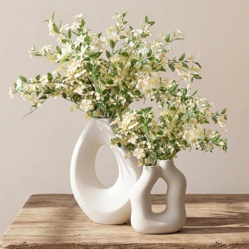 SPEPLA Ceramic Vase Set of 2, Modern Donut Vases for Nordic Minimalist Boho Home Decor, Centerpieces for Dining Tables Living Room Shelf Bookshelf Mantel Entryway Office House