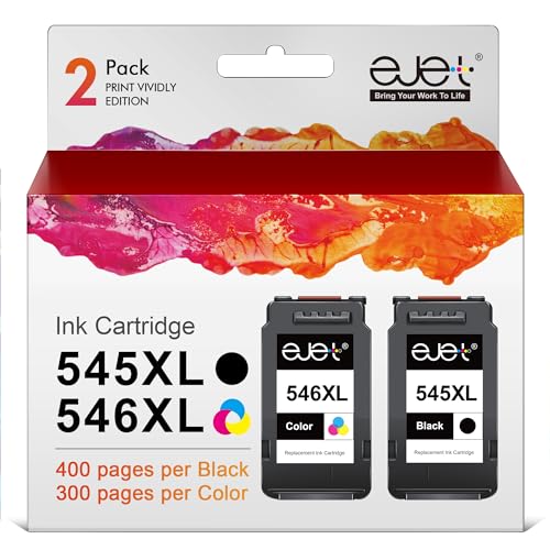 ejet PG-545XL CL-546XL para Canon PG545 CL546 Cartuchos de Tinta para Canon Pixma MG2550 MG2550S TS3150 TS3151 MX495 MG3050 MG2950 MG2450 MG3053 MG3051 iP2850 (1 Negro, 1 Color)