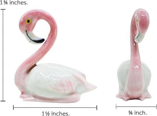 Miniatura 2 de WitnyStore Pequeña figura de pájaro flamenco sentado de 1 pulgadas de largo, rosa y blanco, hecha a mano, pintada a mano, pájaros de cerámica,