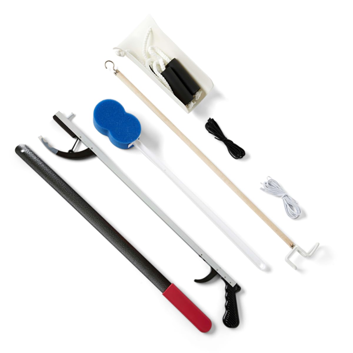 Medline Kit de cadera premium, ayuda de movilidad para recuperación de cirugía de cadera, 7 piezas, agarrador de 26 pulgadas, calzador, calcetín, bastón de vestir, cordones, esponja de baño