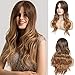 Produktbild Ombre Perücke Braun Lange lockige gewellte Perücke mit Pony Synthetische Cosplay Perücken Damen Hitzebeständige Faser Daily Perücke mit Perückenkappe