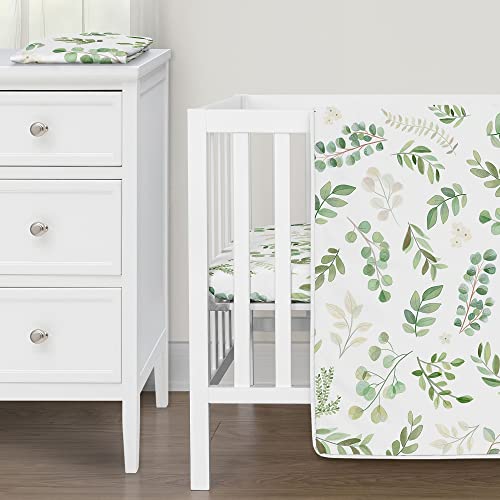 Image of Sweet Jojo Designs Green Boho Floral Leaf Baby Boy Girl Mini Crib Bedding Set Infant Nursery Room Newborn Blanket Portable Pack n Play Sheets Sage Bohemian Gender Neutral Watercolor Botanical 3pc