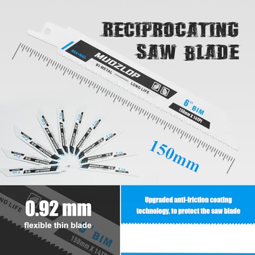 Image of 10 Pack 6 inch Reciprocating Saw Blades Set, 14TPI High Carbon Saw Blades,Metal Saw Blades with Organizer Case (10, 14TPI /6 inch)