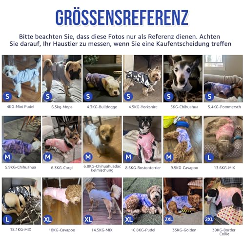 Eyein Hundebody Nach Op, Wundschutzanzüge für hündin Rüde mit Reißverschluss und Klettverschluss Gürtel - Anti-Lecken und Wundschutz, Atmungsaktiv Einteiler für Hunde Nach Op (Dunkelblau, XXL)