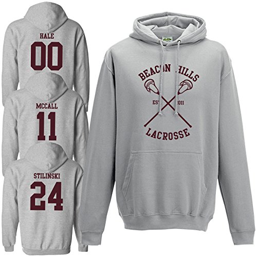 JNJ - Sudadera con capucha - Capucha - Manga Larga - para hombre Gris Stilinski 24 Small