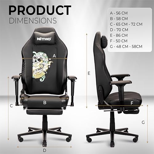 Image of NiTHO FORGE Gaming Office Chair | Ergonomic Reclining Computer Desk Chair with Magnetic Headrest, Foldable Footrest, Adjustable Lumbar Support, 4D Armrests, Swivel Chair for Work or Study, Black