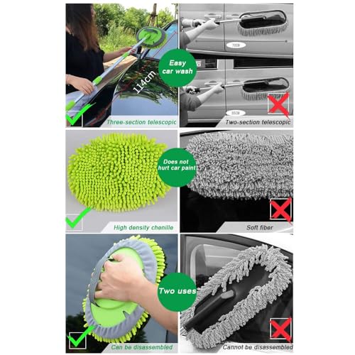 Image of 2 in 1 Microfiber Car Wash Brush Mop Mitt with 45 inch Aluminum Alloy Long Handle, Car Cleaning Kit Brush Duster, Free Cleaning Tool Dust Collector Supply for Washing Truck