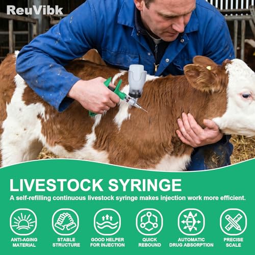 Image of 5ML Livestock Syringe Gun, Automatic Self Refill Injection Gun Continuous Adjustable Bottle Attachment Livestock Animal Syringe with 10 Needles, for Chicken, Duck, Pig, Sheep, Cow Poultry (green)