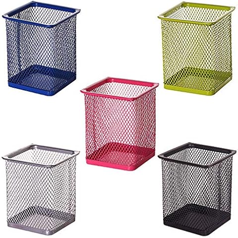 Mesh Metal Pen Holder, 5 Pieces Square Pen Holder, Color Mesh Pen Holder, Mesh Pen Pot for Office, School, Desk, Pencil, Pen, Stationery, Cosmetics (Pink, Green, Blue, Silver, Black) Cover