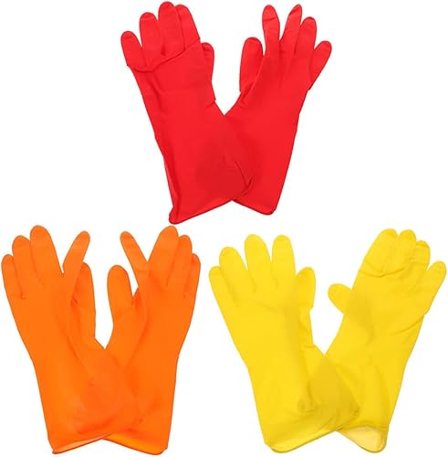 3 Pairs Reusable Kitchen Dishwashing Gloves Latex Cleaning Gloves for Household Cleaning Non-slip Waterproof Hand for Washing Dishes and Housework