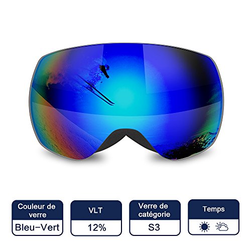 Lunettes Masques De Ski Anti-Buée À Vie Anti-UV400, Grande Double Verre Miroité S3, Anti-Vent Anti-Choc...