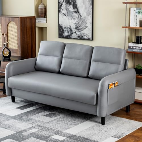 3 Sitzer Sofa, Moderne Faux Leder Sofa Couch Polstersofa Settee Große Sofas für Wohnzimmer, Gästezimmer, Schlafzimmer, Büro (Grau) 3 Sitzer Sofa, Moderne Faux Leder Sofa Couch Polstersofa Settee Große Sofas für Wohnzimmer, Gästezimmer, Schlafzimmer, Büro (Grau)