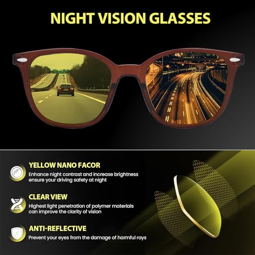 TJUTR Night Vision Glasses for Women Men, Headlight Glasses for Driving at Nighttime Glare Cut Enhance Vision Yellow Lens4