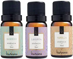Kit 3 Essências Via Aroma De Aromatizador Aromaterapia 10ml - Lavanda Francesa, Bamboo e Capim Limão