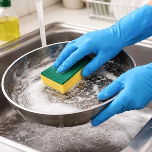 Image of R.O.H.C ROHC Dishwashing Hand Gloves Non Scratch Wire, Waterproof Home Kitchen Utensils Cleaning Gloves for Washing Dish Easy Rinsing, Reusable Cleans Dishes Pots, Pans, Sinks (BLUE)