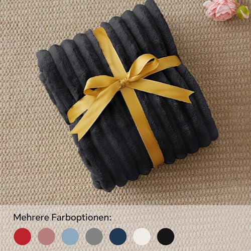 Image of BEDELITE Ribbed Fleece Throw Blanket for Couch, Black, 50 inchx70 inch | Ultra-Soft Plush Fleece, Warm Yet Lightweight, Ribbed Texture, Home Decor, Machine Washable, Giftable, All-Season Use