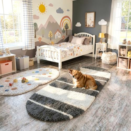 Image of Vasrug Luxury Soft Shaggy Bedside Ovel Rug - Geometric Design | Plush High-Pile Bedroom Carpet, Pack of 1 Pic, 1.5x4 Feet, (AA15)