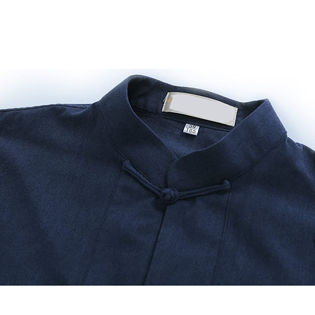 Chinois Traditionnel Manches Longues Tang Costume Kung Fu Uniforme Chemise pour Hommes Kung Fu Veste Pantalon, Coton Pur Tai Chi Uniforme, Hanfu Kung Fu Wing Chun Ch Blue-M