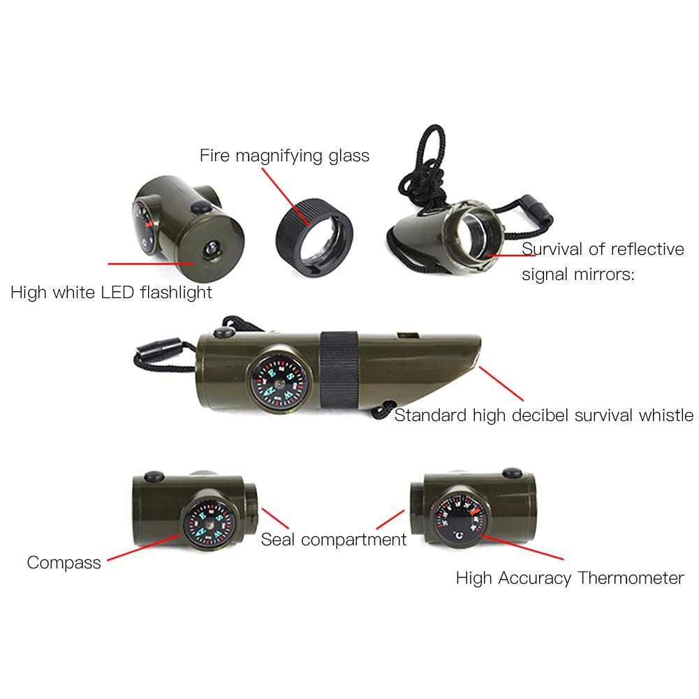 Survival Whistle Outdoor Multifunction Compass Thermometer Nylon Rope High Decibel Clear Sound for Hiking Camping Plastic 40cm 2Pcs