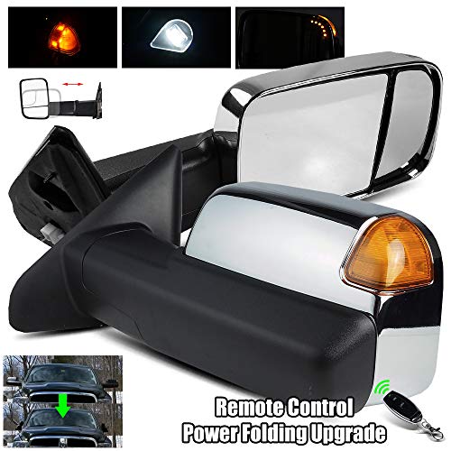 ModifyStreet Fits 2002-2008 Dodge Ram 1500/2003-2009 Ram 2500/3500 with Power/Heated/Chrome Cover/Amber Turn Signal Towing Mirrors with Remote Control Power Folding Upgrade