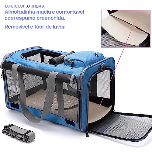 Bolsa Transporte Pet Grande Viagem Avião MADOG Wind AZUL Caes e Gatos Cabine