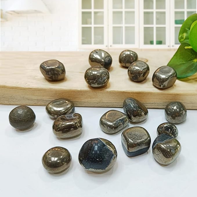 Image of Crystal Pyrite Tumble Stone | 50 gm Tumbled Gemstones | Reiki Healing Stones | Home Decor Pebbles | Aquarium Gravel | Garden & Table Decor