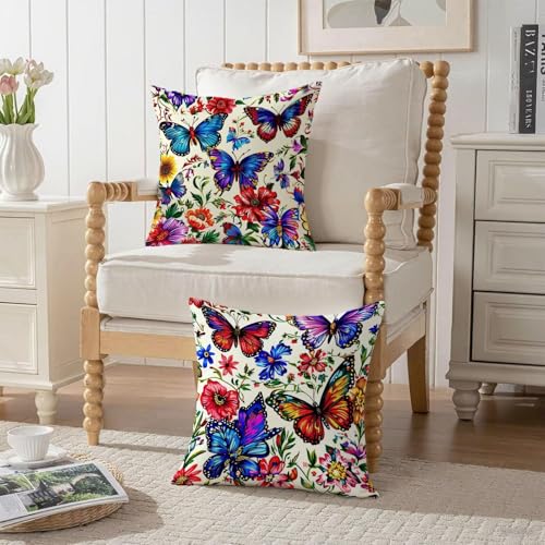Housse coussin 80x80cm taie oreiller papillon imperméable velours - 4