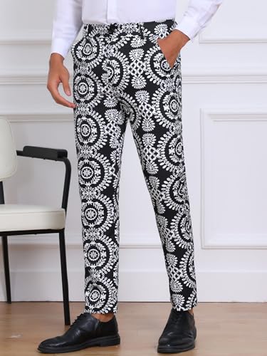 Lars Amadeus Floral Pants for Men's Flat Front Retro Paisley Flower Golf Pants2