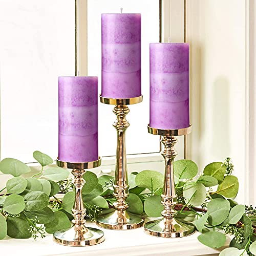 Crystal Club Lavender Scented Pillar Candles, Set Of 3 Tall 3X6 Inch Candles Rustic Purple, Clean Burning And Dripless Candle Lights, For Home Decor, Wedding, Party Decorations Lilac Candle #TOP3