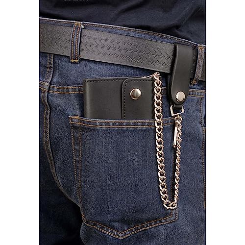 Image of Milwaukee Leather MLW7889 Men's 7.5 inch Black Premium Leather Soft Biker Wallet - Bi-Fold Anti-Theft Stainless Steel Chain