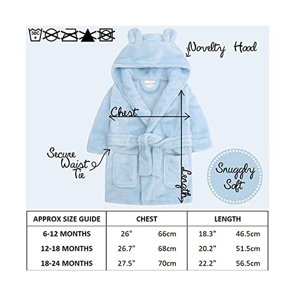 Baby Jungen & Mädchen Unisex Bademantel (Altersstufen 6-24 Monate) Weiches Plüsch Flanell Fleece mit Kapuze Bademantel… – Bild 5