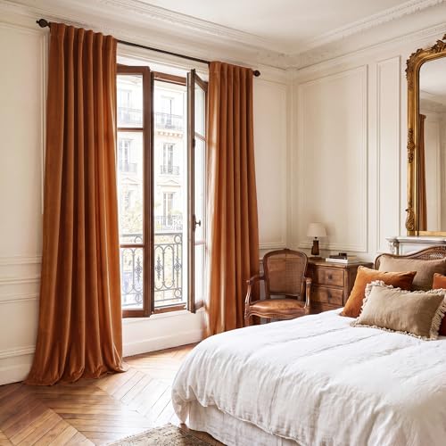 StangH Burnt Orange Velvet Curtains 108 inches Long, Super Soft Room Darkening Window Treatment for Bedroom/Living Room, Holiday Backdrops, W52 x L108, 2 Panels by StangH - Image 6