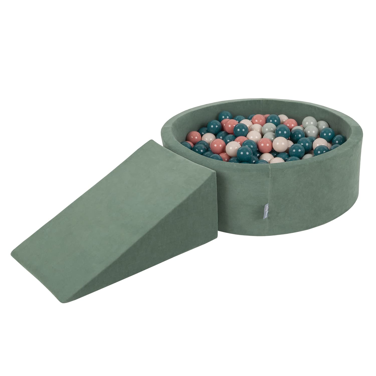 KiddyMoon Foam Playground Velvet For Kids With Round Ballpit (200 Balls โ
7Cm/2.75In) Soft Obstacles Course And Ball Pool, Forest Green:Dark Turquoise/Pastel Beige/Greygreen/Salmon Pink